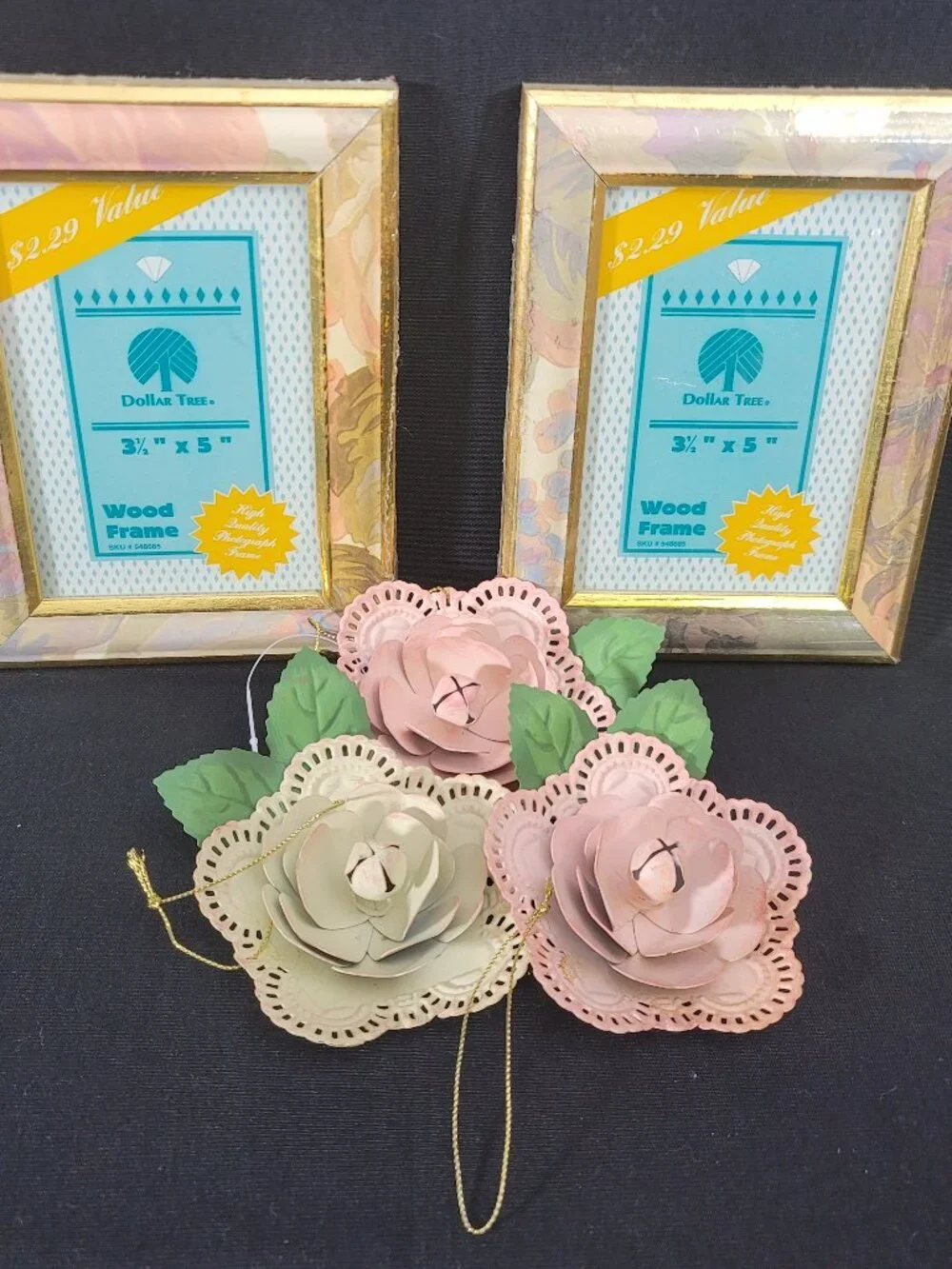 Vintage Floral Picture Frames Metal Rose Ornaments Pink Cottagecore Decor Set